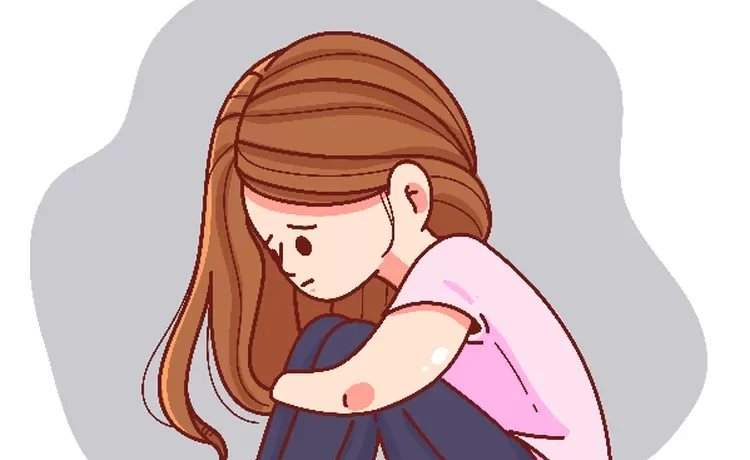 21144123 Young woman feeling sad tired and worried suffering depression cartoon hand drawn cartoon art illustration 1987020078